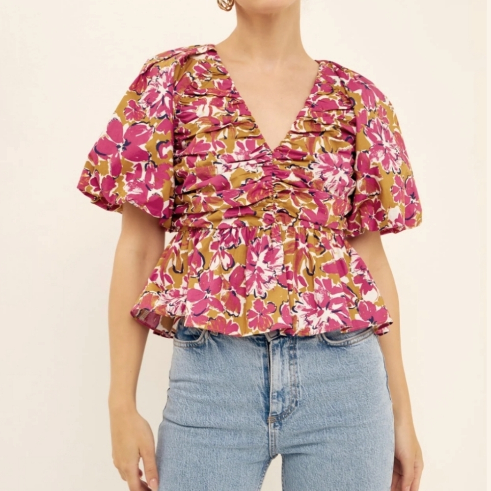 Baby Doll Puff Sleeve Woman's Top Size Small